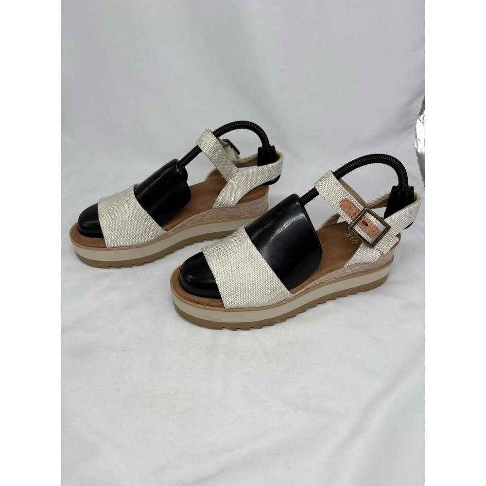 TOMS Diana Sandals Womens Size 7.5 White Platform Wedge Ankle Strap Comfort EUC